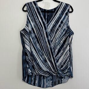 Alfani 2X Faux Wrap Sleeveless Blouse Abstract Stripes – High Low Hem